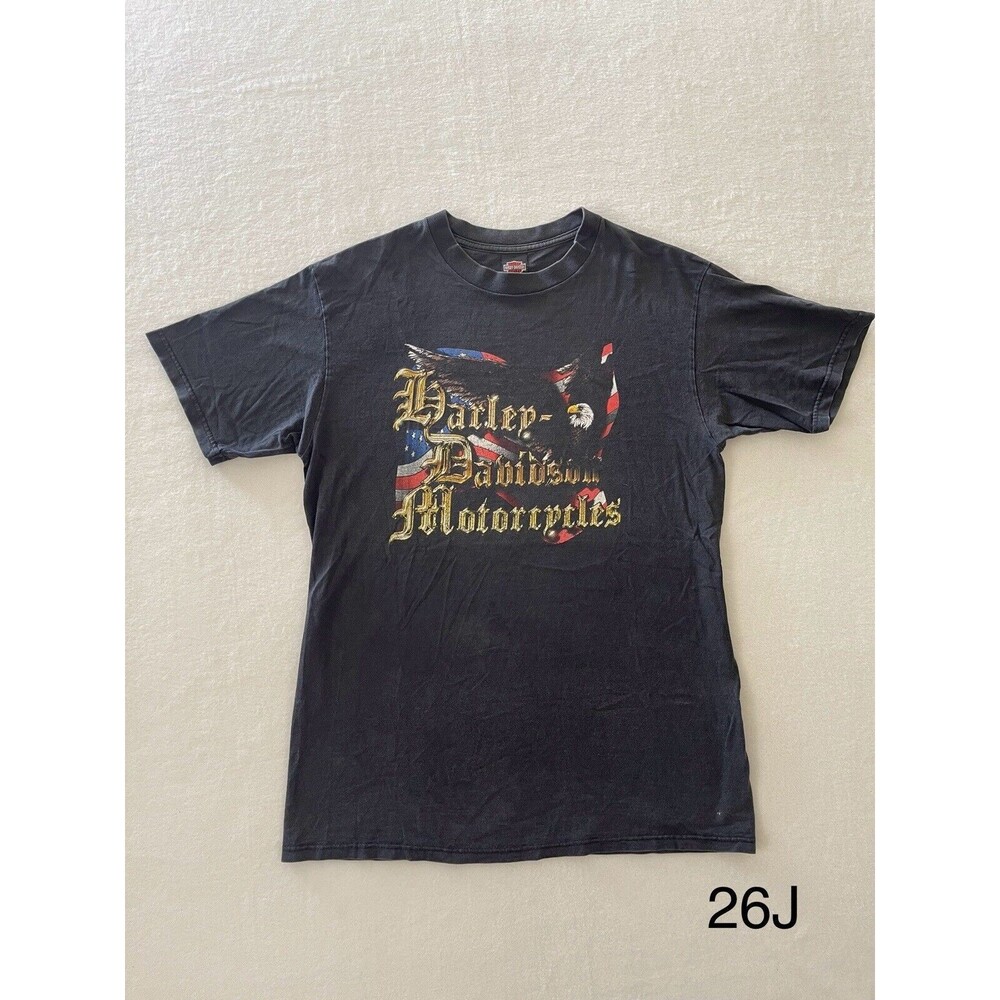 Vintage Harley‎ Davidson Bald Eagle USA Flag Flames T-Shirt Size XL